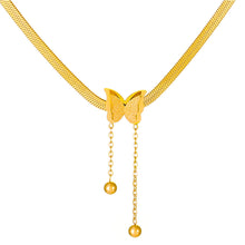 Load image into Gallery viewer, Stainless Steel Frosted Butterfly Pendant Necklace Bracelet Fashionable Niche Titanium Steel Tassel Necklace Women Jewelry
