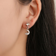 Load image into Gallery viewer, Fashionable Sweet Star Moon Asymmetric Earrings Zircon Five Point Star Moon Tassel Ear Studs Women Ear Jewelry