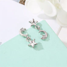 Load image into Gallery viewer, Fashionable Sweet Star Moon Asymmetric Earrings Zircon Five Point Star Moon Tassel Ear Studs Women Ear Jewelry