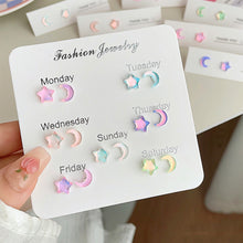 Load image into Gallery viewer, Sweet Compact Colorful Star Moon Earrings Shiny Versatile Ear Studs Earrings Women Jewelry Accessories