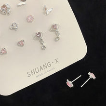 Load image into Gallery viewer, Aurora Pink Diamond One Week Earrings Set Temperamental Niche Flower Butterfly Love Ear Studs Earrings Women Jewelry