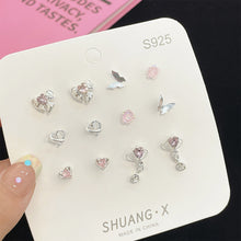 Load image into Gallery viewer, Aurora Pink Diamond One Week Earrings Set Temperamental Niche Flower Butterfly Love Ear Studs Earrings Women Jewelry