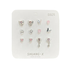 Load image into Gallery viewer, Aurora Pink Diamond One Week Earrings Set Temperamental Niche Flower Butterfly Love Ear Studs Earrings Women Jewelry