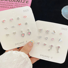 Load image into Gallery viewer, Aurora Pink Diamond One Week Earrings Set Temperamental Niche Flower Butterfly Love Ear Studs Earrings Women Jewelry
