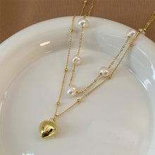 Load image into Gallery viewer, Heart Shaped Pendant Pearl Necklace Exquisite Temperamental Double Layer Necklace Collar Chain Women Jewelry