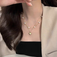Load image into Gallery viewer, Heart Shaped Pendant Pearl Necklace Exquisite Temperamental Double Layer Necklace Collar Chain Women Jewelry