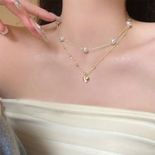 Load image into Gallery viewer, Heart Shaped Pendant Pearl Necklace Exquisite Temperamental Double Layer Necklace Collar Chain Women Jewelry