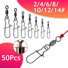 Load image into Gallery viewer, 50Pcs Multifunction Stainless Steel Fishing Connector Snap Bearing Rolling Fishing Hooks Sea Fishing Lure Pin Jig Tackle Accessories