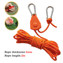 Load image into Gallery viewer, Camping Tent Lanyard Tie Down Rope Tightener Fastening Pulley Ratchet Hangers Awning Rope Hook Canopy Buckle Rope Tightening Straps Tool