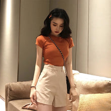 Load image into Gallery viewer, Korean Style Women Slimming Fit T-shirt Summer O-neck Short Sleeve Shirts All-match Basic Tops Casual Simplicity Shirt