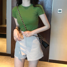 Load image into Gallery viewer, Korean Style Women Slimming Fit T-shirt Summer O-neck Short Sleeve Shirts All-match Basic Tops Casual Simplicity Shirt