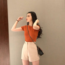 Load image into Gallery viewer, Korean Style Women Slimming Fit T-shirt Summer O-neck Short Sleeve Shirts All-match Basic Tops Casual Simplicity Shirt