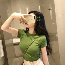 Load image into Gallery viewer, Korean Style Women Slimming Fit T-shirt Summer O-neck Short Sleeve Shirts All-match Basic Tops Casual Simplicity Shirt