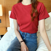 Load image into Gallery viewer, Korean Style Women Slimming Fit T-shirt Summer O-neck Short Sleeve Shirts All-match Basic Tops Casual Simplicity Shirt