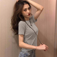 Load image into Gallery viewer, Korean Style Women Slimming Fit T-shirt Summer O-neck Short Sleeve Shirts All-match Basic Tops Casual Simplicity Shirt