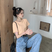 Load image into Gallery viewer, Korean Style Women Slimming Fit T-shirt Summer O-neck Short Sleeve Shirts All-match Basic Tops Casual Simplicity Shirt