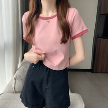 Load image into Gallery viewer, Korean Style T-shirt for Women Solid O-neck Fashion Short Sleeve All-match Summer Tops Chic Girls College Elegant Streetwear Ins