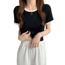 Load image into Gallery viewer, Korean Style T-shirt for Women Solid O-neck Fashion Short Sleeve All-match Summer Tops Chic Girls College Elegant Streetwear Ins