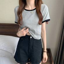 Load image into Gallery viewer, Korean Style T-shirt for Women Solid O-neck Fashion Short Sleeve All-match Summer Tops Chic Girls College Elegant Streetwear Ins