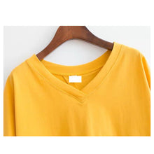 Load image into Gallery viewer, Korean Style Women Casual T-shirt Summer V-neck Short Sleeve Shirts Back Tie Basic Tops Solid White Black Shirts