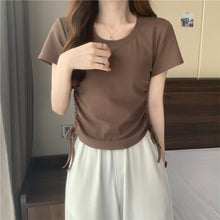 Load image into Gallery viewer, Drawstring Short-Sleeved T-shirt Women's 2024 Summer Thin Versatile Pullover O-neck Fashion Slim Fit Short Top Versatile Base Tee