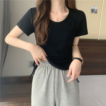 Load image into Gallery viewer, Drawstring Short-Sleeved T-shirt Women's 2024 Summer Thin Versatile Pullover O-neck Fashion Slim Fit Short Top Versatile Base Tee