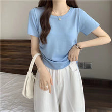 Load image into Gallery viewer, Drawstring Short-Sleeved T-shirt Women's 2024 Summer Thin Versatile Pullover O-neck Fashion Slim Fit Short Top Versatile Base Tee