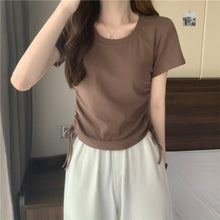 Load image into Gallery viewer, Drawstring Short-Sleeved T-shirt Women's 2024 Summer Thin Versatile Pullover O-neck Fashion Slim Fit Short Top Versatile Base Tee