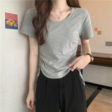 Load image into Gallery viewer, Drawstring Short-Sleeved T-shirt Women's 2024 Summer Thin Versatile Pullover O-neck Fashion Slim Fit Short Top Versatile Base Tee