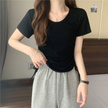 Load image into Gallery viewer, Drawstring Short-Sleeved T-shirt Women's 2024 Summer Thin Versatile Pullover O-neck Fashion Slim Fit Short Top Versatile Base Tee