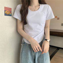 Load image into Gallery viewer, Drawstring Short-Sleeved T-shirt Women's 2024 Summer Thin Versatile Pullover O-neck Fashion Slim Fit Short Top Versatile Base Tee