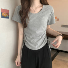 Load image into Gallery viewer, Drawstring Short-Sleeved T-shirt Women's 2024 Summer Thin Versatile Pullover O-neck Fashion Slim Fit Short Top Versatile Base Tee