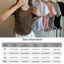Load image into Gallery viewer, Drawstring Short-Sleeved T-shirt Women's 2024 Summer Thin Versatile Pullover O-neck Fashion Slim Fit Short Top Versatile Base Tee