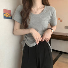 Load image into Gallery viewer, Drawstring Short-Sleeved T-shirt Women's 2024 Summer Thin Versatile Pullover O-neck Fashion Slim Fit Short Top Versatile Base Tee