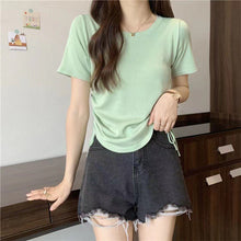 Load image into Gallery viewer, Drawstring Short-Sleeved T-shirt Women's 2024 Summer Thin Versatile Pullover O-neck Fashion Slim Fit Short Top Versatile Base Tee