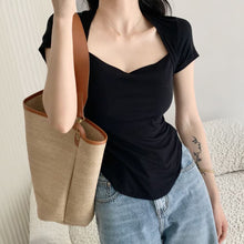 Load image into Gallery viewer, 2024 Summer Korean style Square neck short sleeve Women's Slimming T-shirt sexy Top Stylish Versatile Inner Wear