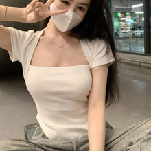 Load image into Gallery viewer, 2024 Summer Korean style Square neck short sleeve Women's Slimming T-shirt sexy Top Stylish Versatile Inner Wear