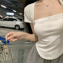 Load image into Gallery viewer, 2024 Summer Korean style Square neck short sleeve Women's Slimming T-shirt sexy Top Stylish Versatile Inner Wear