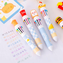Load image into Gallery viewer, 10 Color Ballpoint Pen Graffiti Notebook Students' Christmas Gift Pen Multicolor Pen School Office Supplies Stationery Hamburger Pen