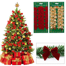 Load image into Gallery viewer, 12pcs Christmas Decortaion Bows Xmas Tree Hanging Gold Silver Red Bowknots Pendants Tree Ornaments