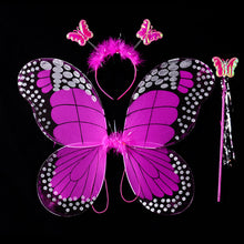Load image into Gallery viewer, 3/4pcs Kids Butterfly Wings Set Girls Butterfly Dress Headband Wand Halloween Party Costume Children Fairy Props Christmas Photography Clothes Props