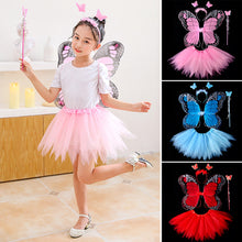 Load image into Gallery viewer, 3/4pcs Kids Butterfly Wings Set Girls Butterfly Dress Headband Wand Halloween Party Costume Children Fairy Props Christmas Photography Clothes Props