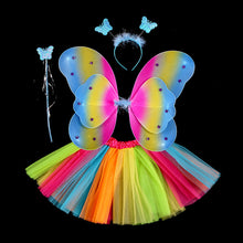 Load image into Gallery viewer, 3/4pcs Kids Butterfly Wings Set Girls Butterfly Dress Headband Wand Halloween Party Costume Children Fairy Props Christmas Photography Clothes Props