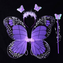 Load image into Gallery viewer, 3/4pcs Kids Butterfly Wings Set Girls Butterfly Dress Headband Wand Halloween Party Costume Children Fairy Props Christmas Photography Clothes Props