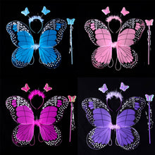 Load image into Gallery viewer, 3/4pcs Kids Butterfly Wings Set Girls Butterfly Dress Headband Wand Halloween Party Costume Children Fairy Props Christmas Photography Clothes Props