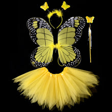 Load image into Gallery viewer, 3/4pcs Kids Butterfly Wings Set Girls Butterfly Dress Headband Wand Halloween Party Costume Children Fairy Props Christmas Photography Clothes Props