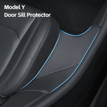 Load image into Gallery viewer, 2Pcs Leather Car Rear Door Sill Protector Scuff Plate Cover Door Inner Sill Cover Decal Sticker For Tesla Model Y 2021 2022