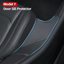 Load image into Gallery viewer, 2Pcs Leather Car Rear Door Sill Protector Scuff Plate Cover Door Inner Sill Cover Decal Sticker For Tesla Model Y 2021 2022