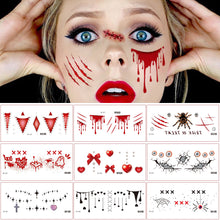 Load image into Gallery viewer, Waterproof Halloween Tattoo Stickers Simulation Spider Blood Facial Makeup Halloween Fashion Facial Tattoo Stickers
