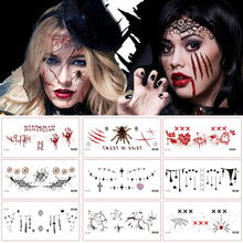 Load image into Gallery viewer, Waterproof Halloween Tattoo Stickers Simulation Spider Blood Facial Makeup Halloween Fashion Facial Tattoo Stickers